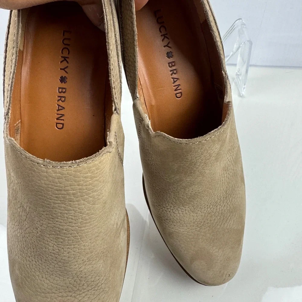 Lucky Brand Vennia‎ Ankle Booties Leather Block Heel Casual Tan Women Size 6.5